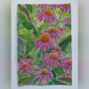 Floral Painting with Pink and Green Tones